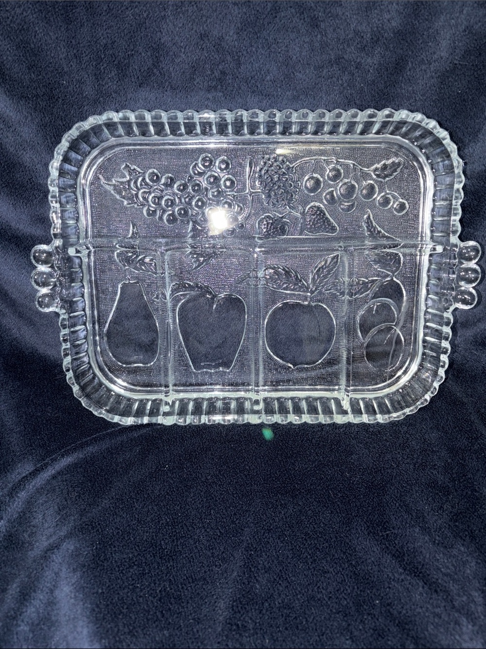 Indiana Clear Glass Divided Serving Tray - Classic Fruit Motif